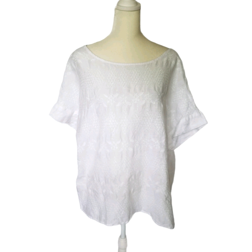 Christian Siriano linen tonal embroidery top